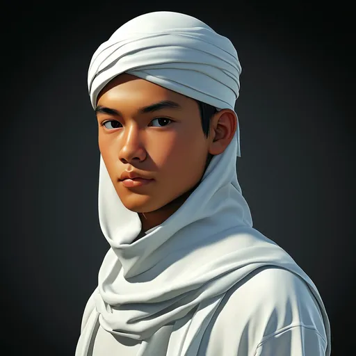 Prompt: A young Indonesian man wears white  clothes, photo, illustration, 3d render, anime