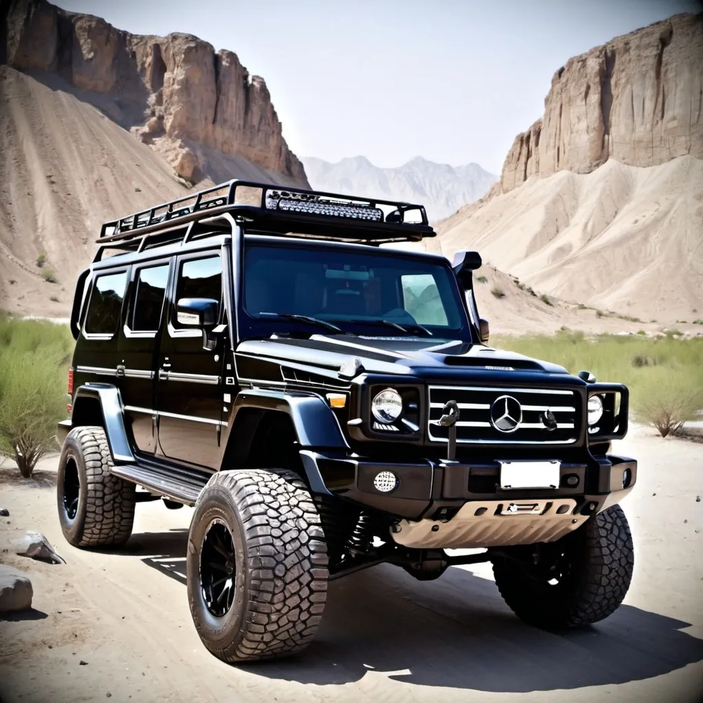 Prompt: Land cruiser + hummer+ jeep Wrangler+ Gwagon Mercedes 
All together as 1 car