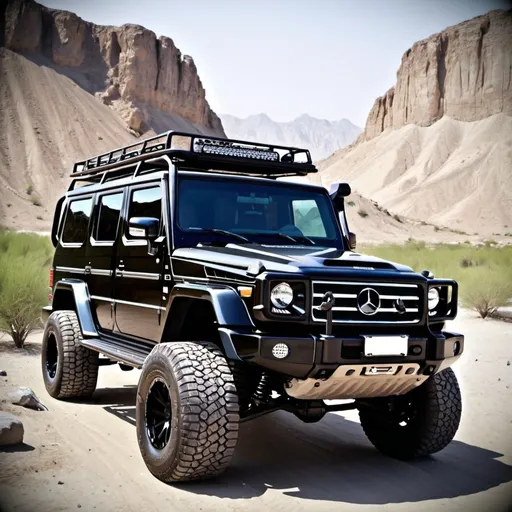 Prompt: Land cruiser + hummer+ jeep Wrangler+ Gwagon Mercedes 
All together as 1 car