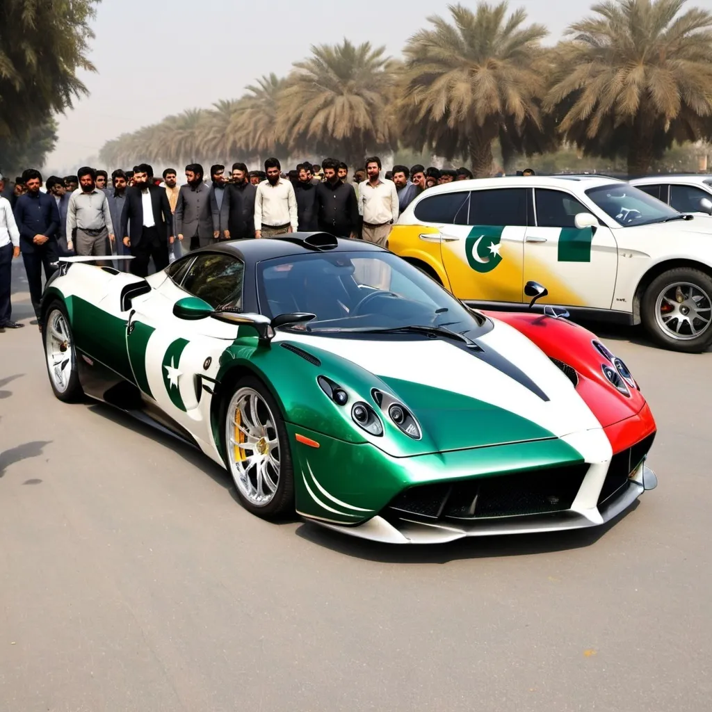 Prompt: pagani huayra covered with Pakistani flag