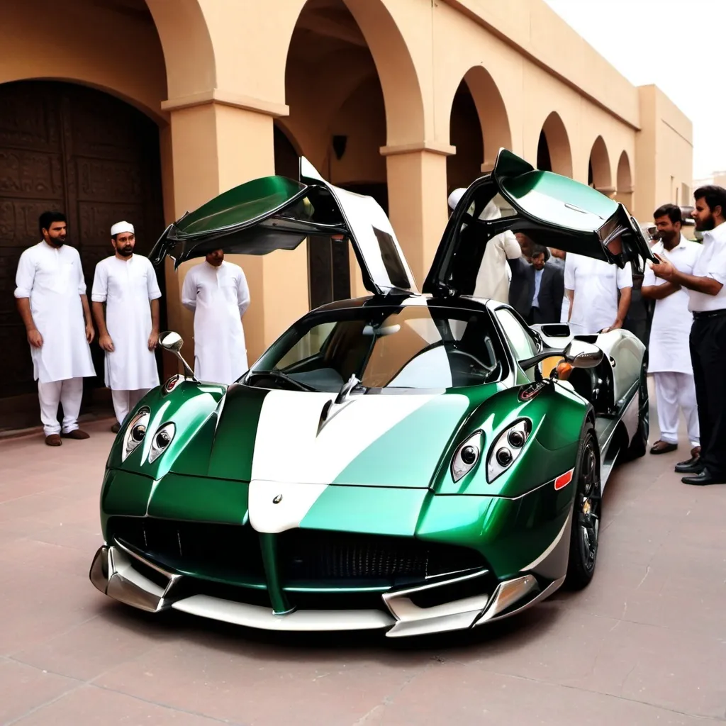 Prompt: pagani huayra covered with Pakistani flag