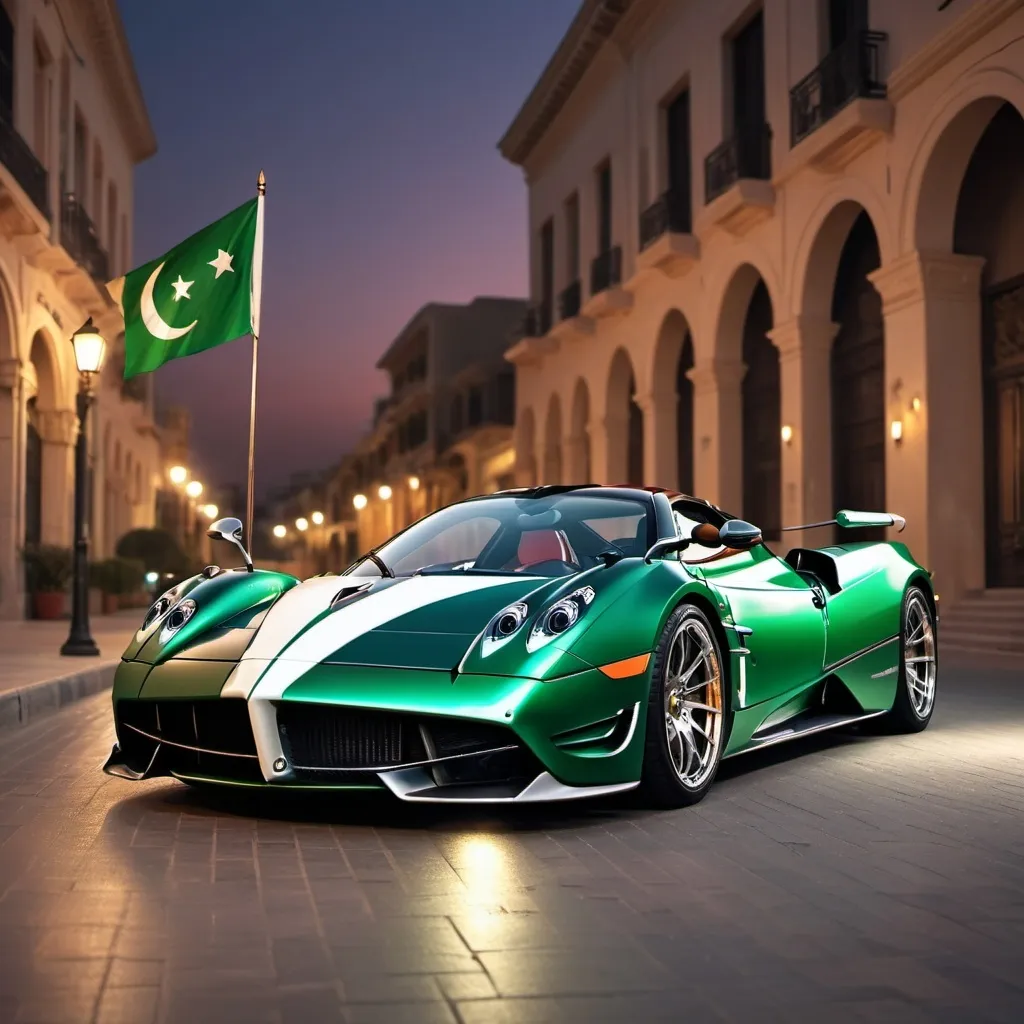 Prompt: pagani huayra covered with Pakistani flag