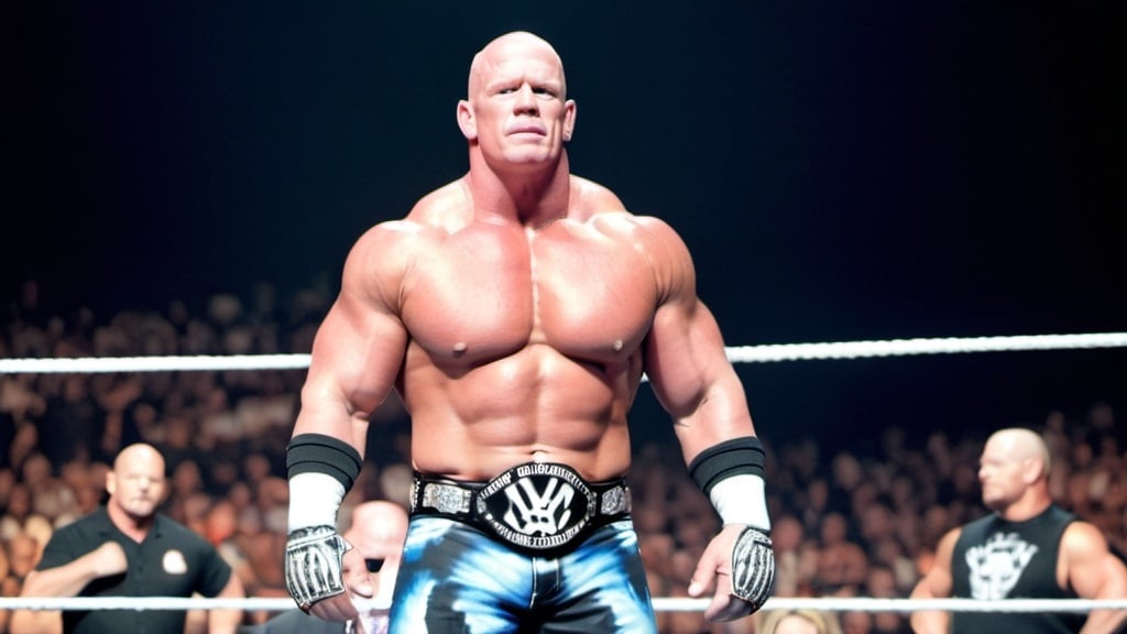 Prompt: John cena wearing stone cold Steve Austin's in ring attire