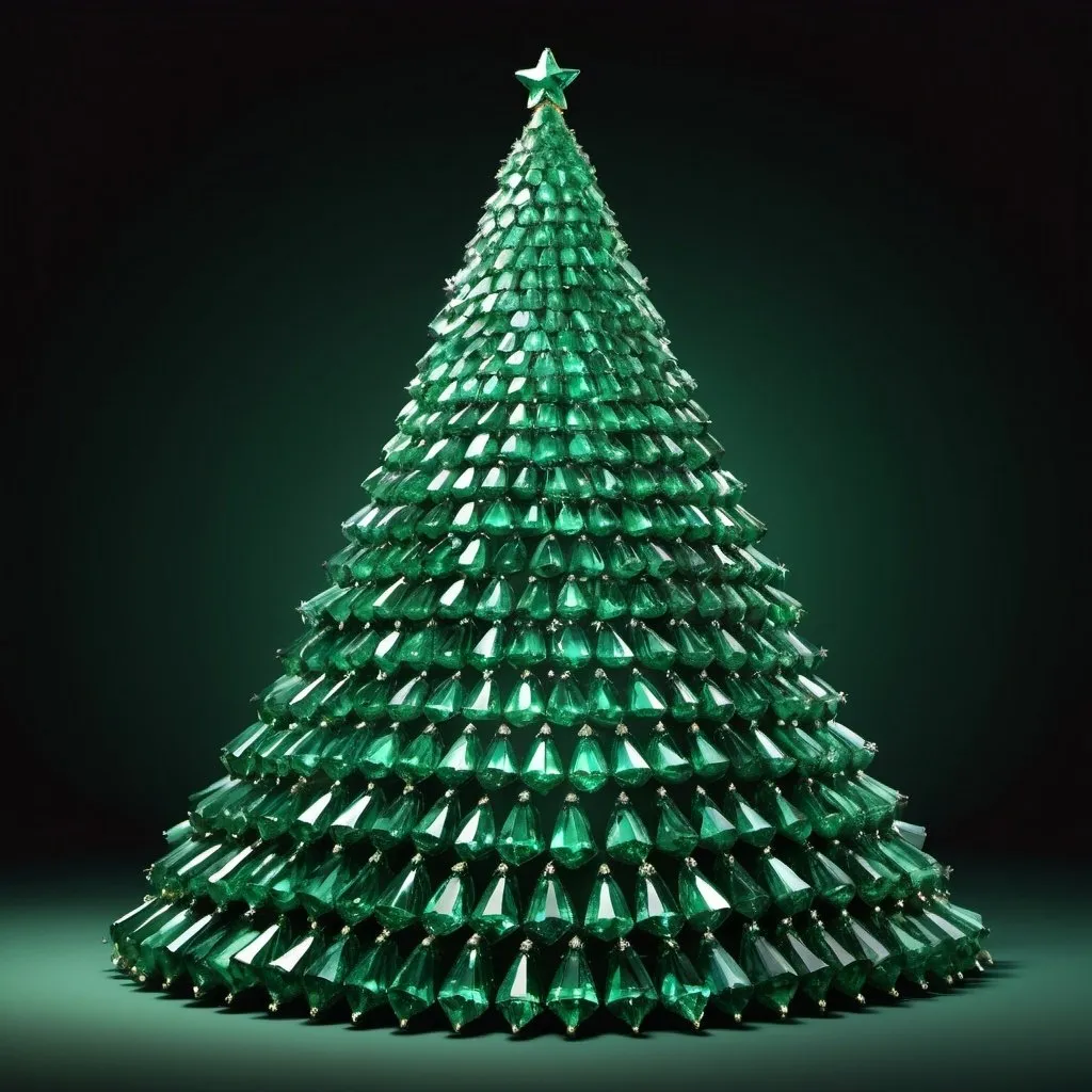 Prompt: a christmas tree made of  thousands of long emeralds only, no gold
 no background