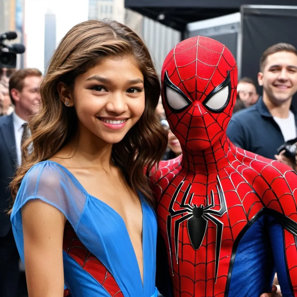 Prompt: Spiderman and Zendaya happy