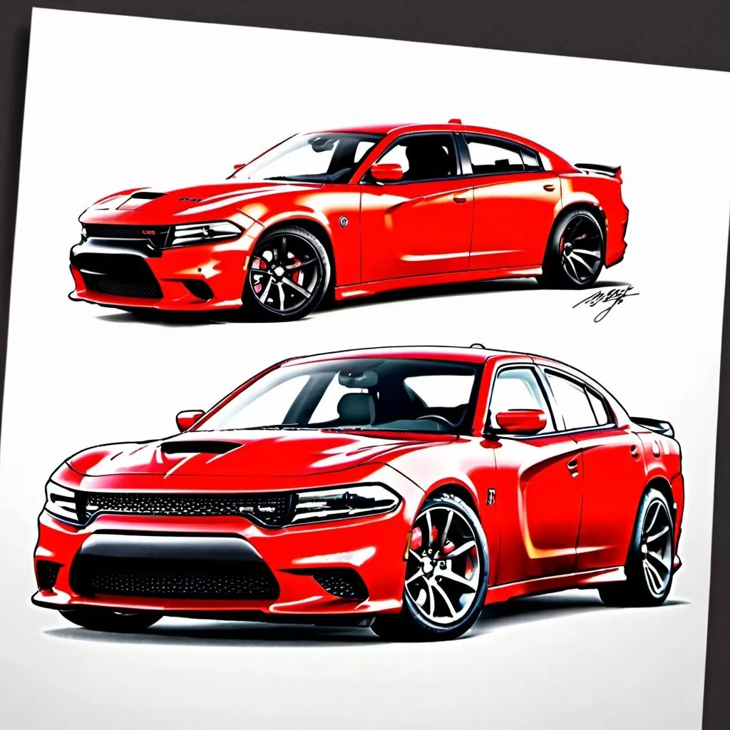 Prompt: Red Dodge charger hellcat drawing
Side view