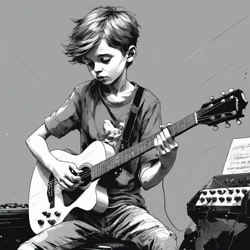 Prompt: boy playing guitar