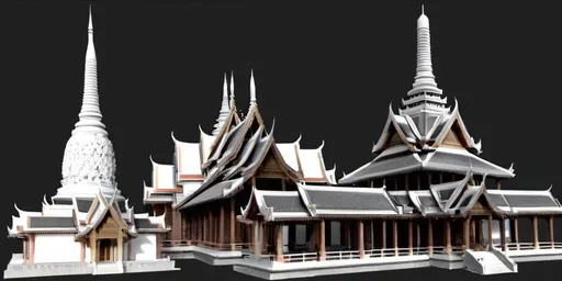 Prompt: a 3d model of a Buddhist temple, neo-Romanesque, Thai, gothic, Buddhist architecture
