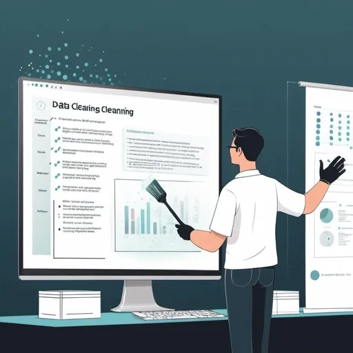 Prompt: An illustration of data cleaning for a presentation 