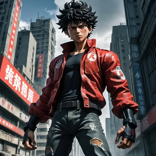 Prompt: Akira is a super powerful anime character only scarer and bigger and some fierce looking