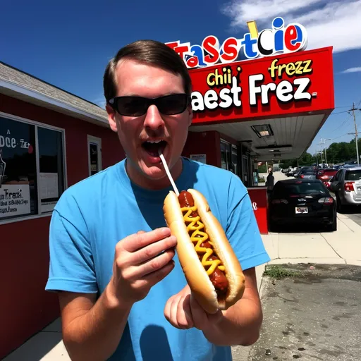 Prompt: Suckin' on a chili dog outside the Tastee Freez