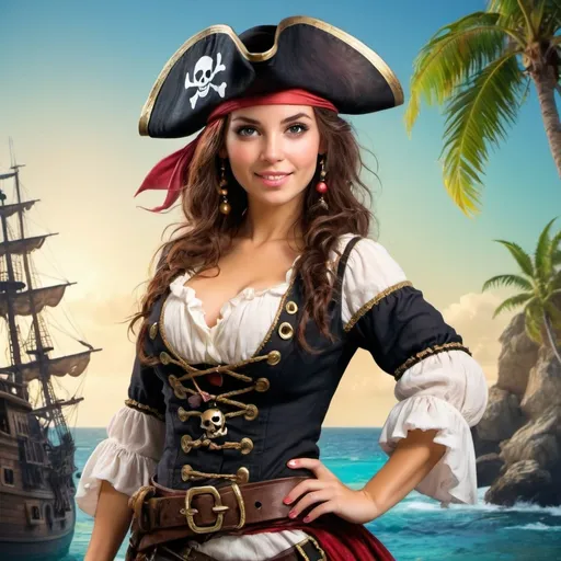 Prompt: cute woman pirate of caribbean