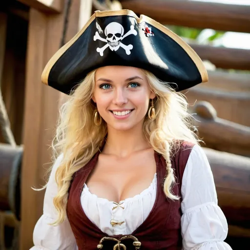 Prompt: cute blond woman pirate of caribbean