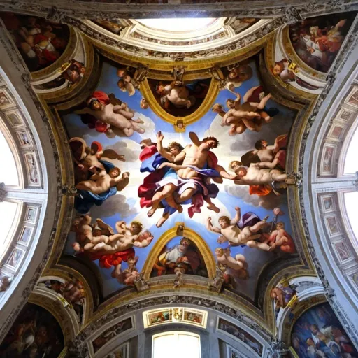 Prompt: generate an image of the Vatican celling where the paintings are there