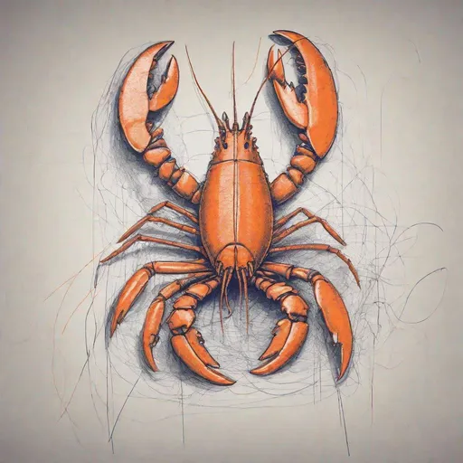 Prompt: a drawing of a lobster orange
 made with scribbles and messy lines, ballpoint,monochrome