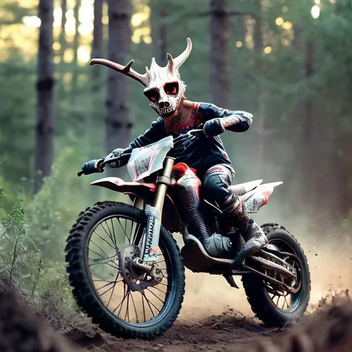 Prompt: a young wendigo on a dirt bike
