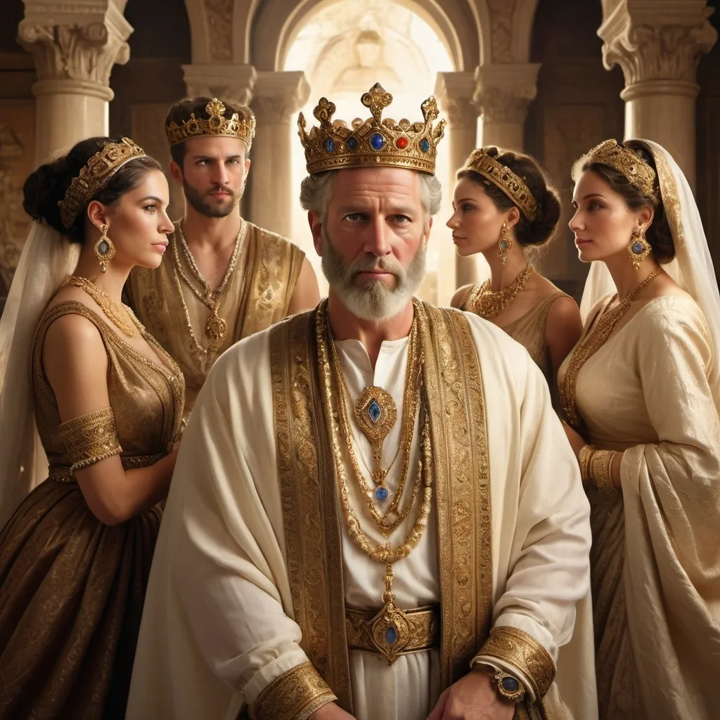 Prompt: King David of Israel with his wives and earrings