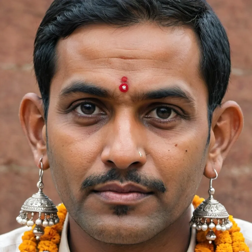 Prompt: A man from India with 4 earrings