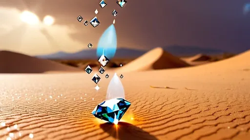 Prompt: Raining diamonds in hot desert 

