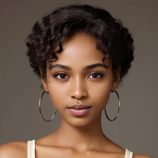 Prompt: Appearance
Age: Appears 25–30 years old

Skin tone: Medium brown with warm undertones (Ethiopian complexion)

Facial features: High cheekbones, almond-shaped dark brown eyes, naturally arched eyebrows, soft nose bridge, and full lips with a natural tone

Hair: Dark brown to black, worn in a natural curly style, medium-length or pulled into a neat bun/twist-out for professional look