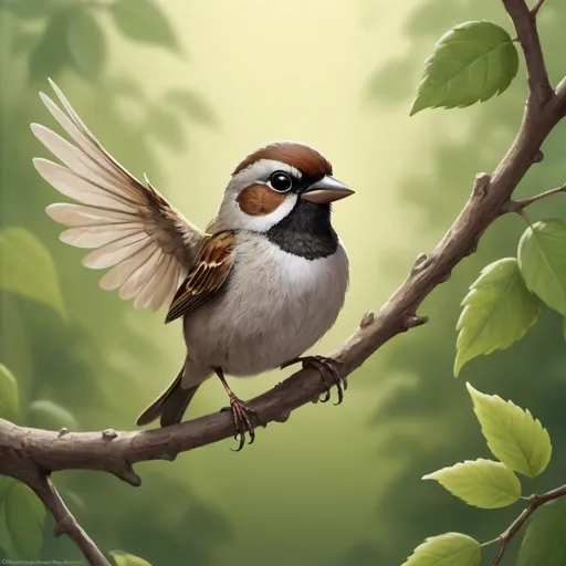 Prompt: Title: The Helpful Sparrow

In a small village nestled among green hills, there lived a little sparrow named Pip. Pip had sleek feathers and a chirpy song that echoed through the trees.

Every day, Pip would flit from branch to branch, watching over the village with bright eyes. "Fly, fly, off I go!" he'd chirp happily, his wings fluttering with excitement.

But one day, as Pip soared through the sky, he noticed a commotion in the village square. A group of ants were struggling to carry a heavy berry back to their nest. "Help, help, we need help!" they called out, their tiny voices barely audible.

Pip didn't hesitate. "Help, help, I'm here to help!" he chirped, swooping down towards the ants.

He landed next to them and pecked at the berry, breaking it into smaller pieces. "Carry, carry, you can do it!" he encouraged, his beak working quickly.

Together, they carried the berry back to the ant's nest, where the rest of the colony was waiting. "Thank you, thank you!" the ants cheered, their tiny legs scurrying with excitement.

"Fly, fly, happy sparrow!" Pip chirped, feeling proud of himself for helping his friends.

From that day on, Pip made it his mission to help anyone in need. "Help, help, I'm here to help!" he'd chirp, flying to the aid of creatures big and small.

And as he soared through the village, spreading kindness wherever he went, Pip knew that a little help could make a big difference in the world.