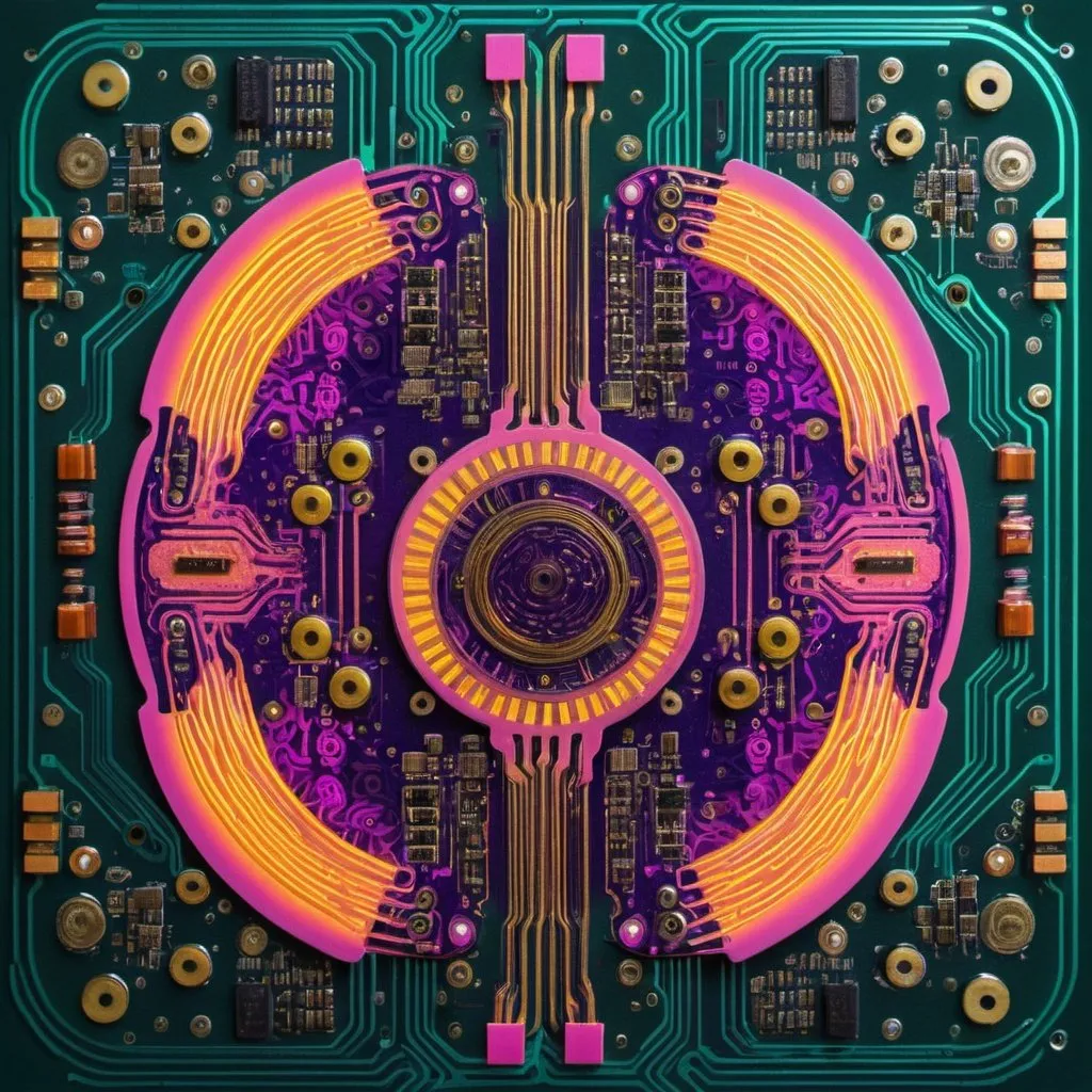 Prompt: psychedelic circuitboard