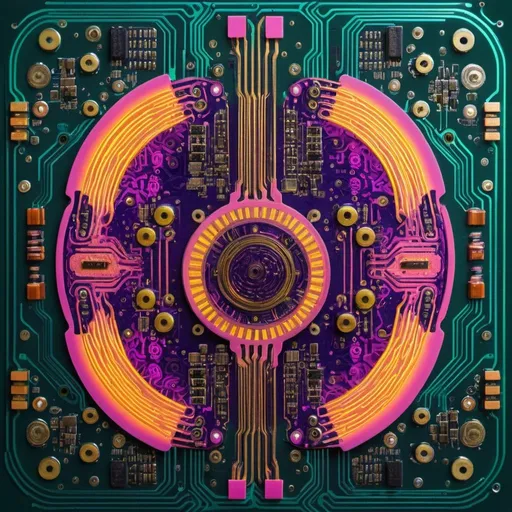 Prompt: psychedelic circuitboard