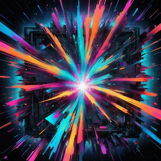 Prompt: Cosmic explosion inside a computer screen, digital art, vibrant neon colors, abstract futuristic aesthetic, glitch effects, high-res, ultra-detailed, digital art, cosmic explosion, vibrant neon colors, abstract futuristic, glitch effects, high-tech, computer screen, dynamic energy