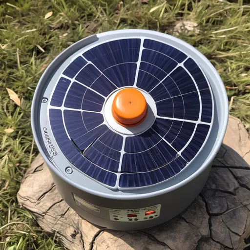 Prompt: CREATE SMALL PORTABLE MINI GAS THAT USE THE PANEL SOLAR FOR CAMPING