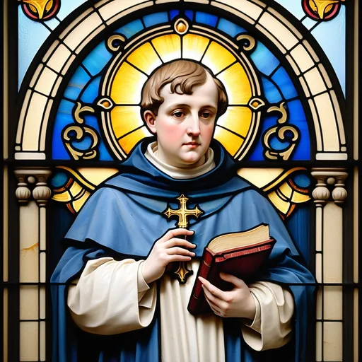 Prompt: art noveau saint thomas aquinas stained glass