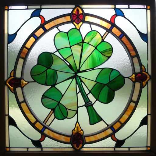 Prompt: irish three leaf clover stained glass with cross