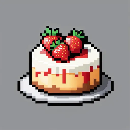 Prompt: pixel art of a cheese cake with a strawberry on it
