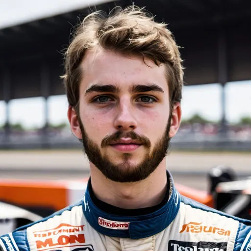 Prompt: a young racecar driver with a beard