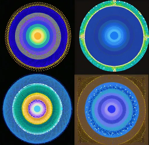 Prompt: Microsoft paint. Pointillism.  All colors.   Replicate geometry.  Create with golden ration spiral for interdimensional portal.  Style of MP Modern Artist Michael Pohoresky.