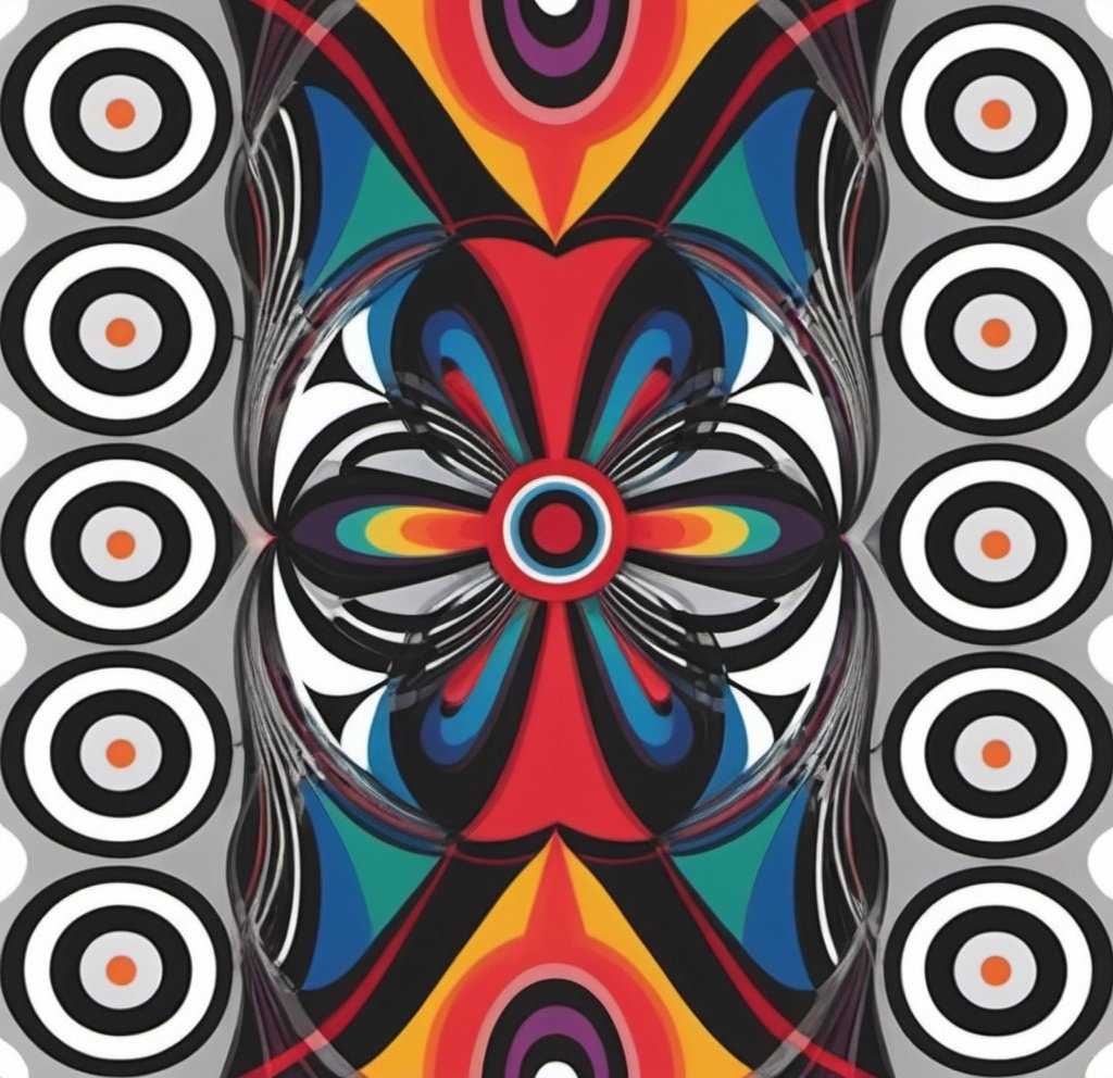 Prompt: a colorful abstract design with circles and lines on a white background with a red center and a black center, Alfred Manessier, abstract illusionism, triadic color scheme, a digital rendering