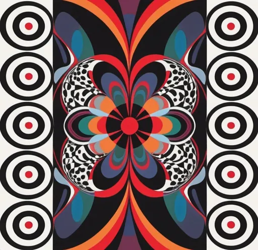 Prompt: a colorful abstract design with circles and lines on a white background with a red center and a black center, Alfred Manessier, abstract illusionism, triadic color scheme, a digital rendering