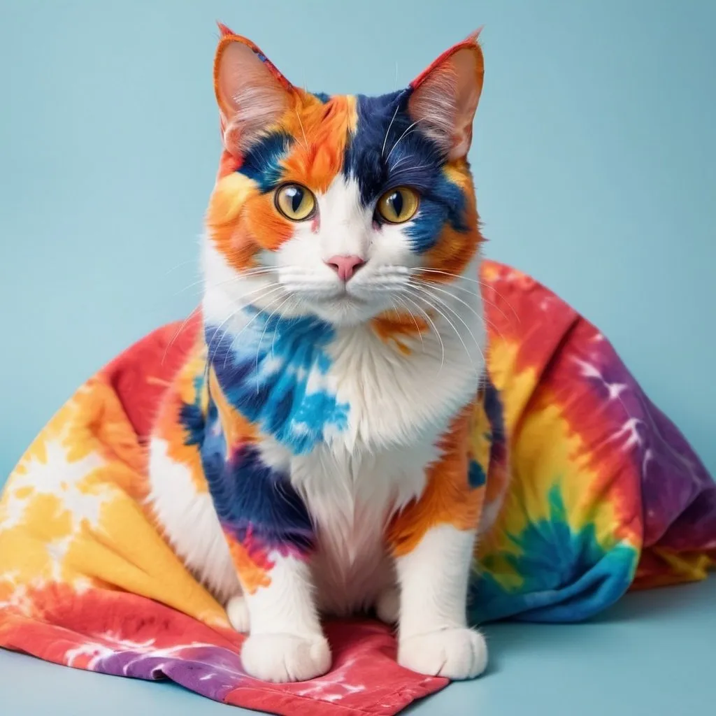 Prompt: create a calico cat with the while as tie dye