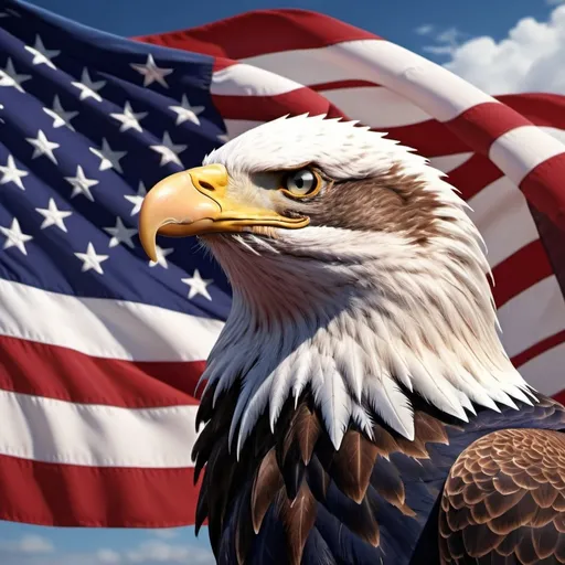 Prompt: image of the american eagle with American flag 