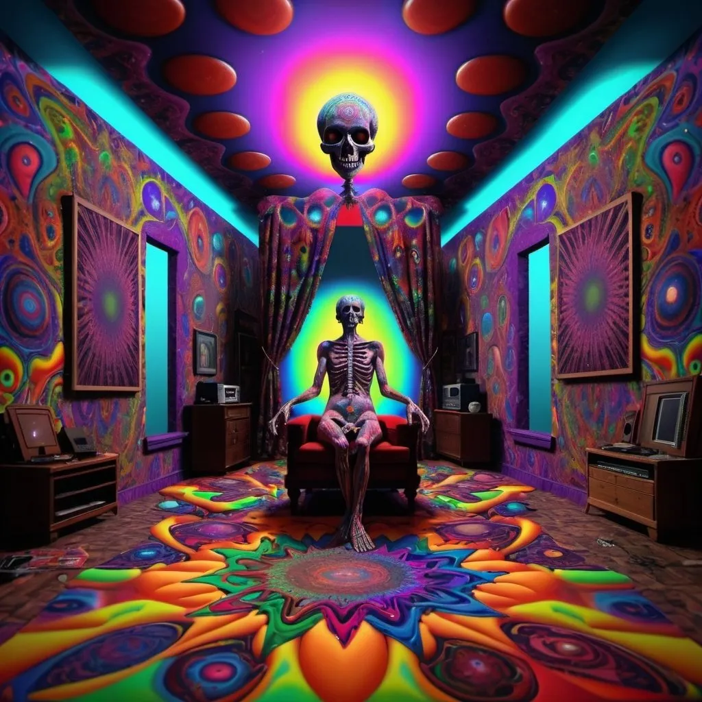 Prompt: Psychedelic nightmare full rez photo realistic. DMT tool album cover lateralis 