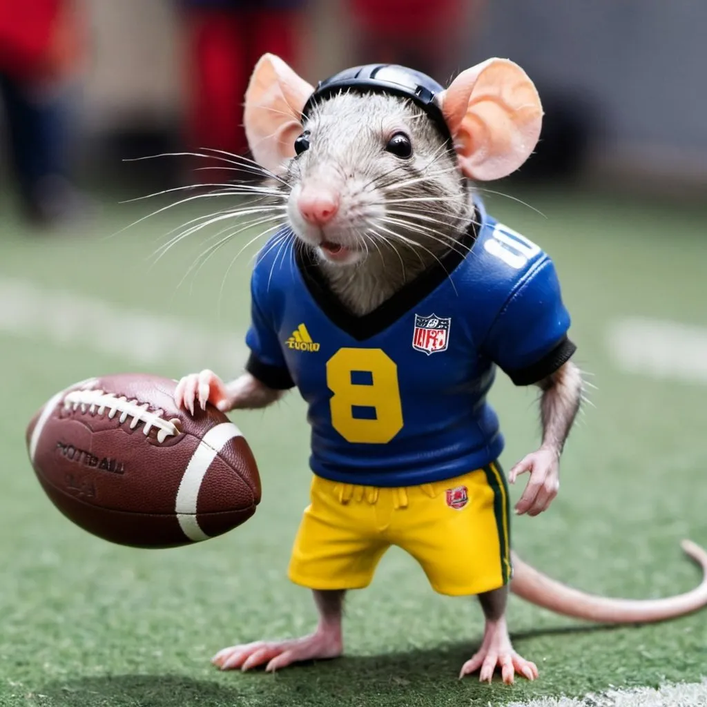 Prompt: Football Rat with football gear but mad