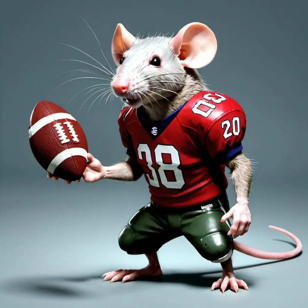 Prompt: Football Rat with football gear but mad