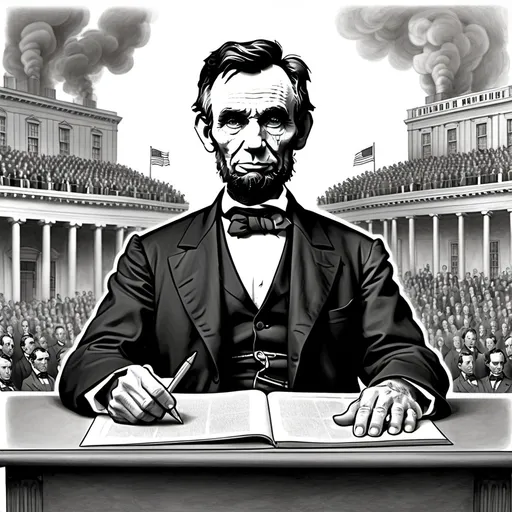 Prompt: Create a drawing that represents Lincoln's POV in his speech The House Divided