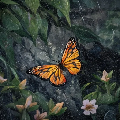 Prompt: Butterfly in the rain 