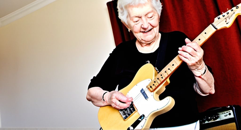 Prompt: Eine Oma spielt auf einer Fender Telcaster