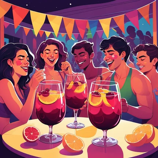 Prompt: illustartion of sangria night in the LGBT frat