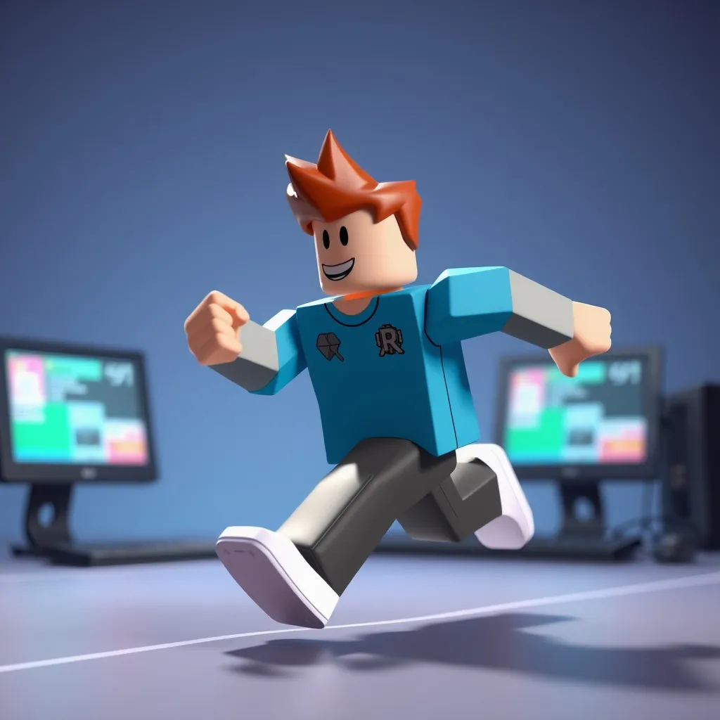 Prompt: roblox character running from a computor pointer 