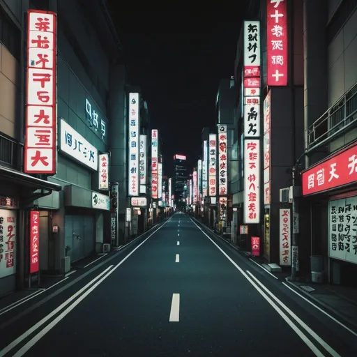 Prompt: Tokyo’s night street scenes no people only neon lights and buildings