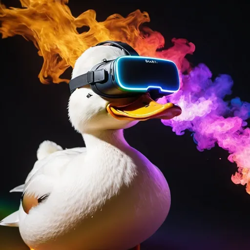 Prompt: a profile picture of a duck on rainbow fireplaying a vr