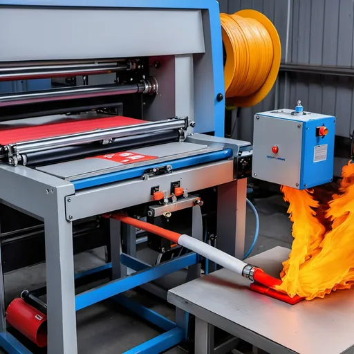 Prompt: pad printing machine while printing fire hose with arya coupling title