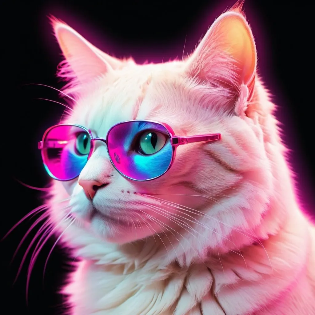 Prompt: Retrowave cat profile photo light colored cat